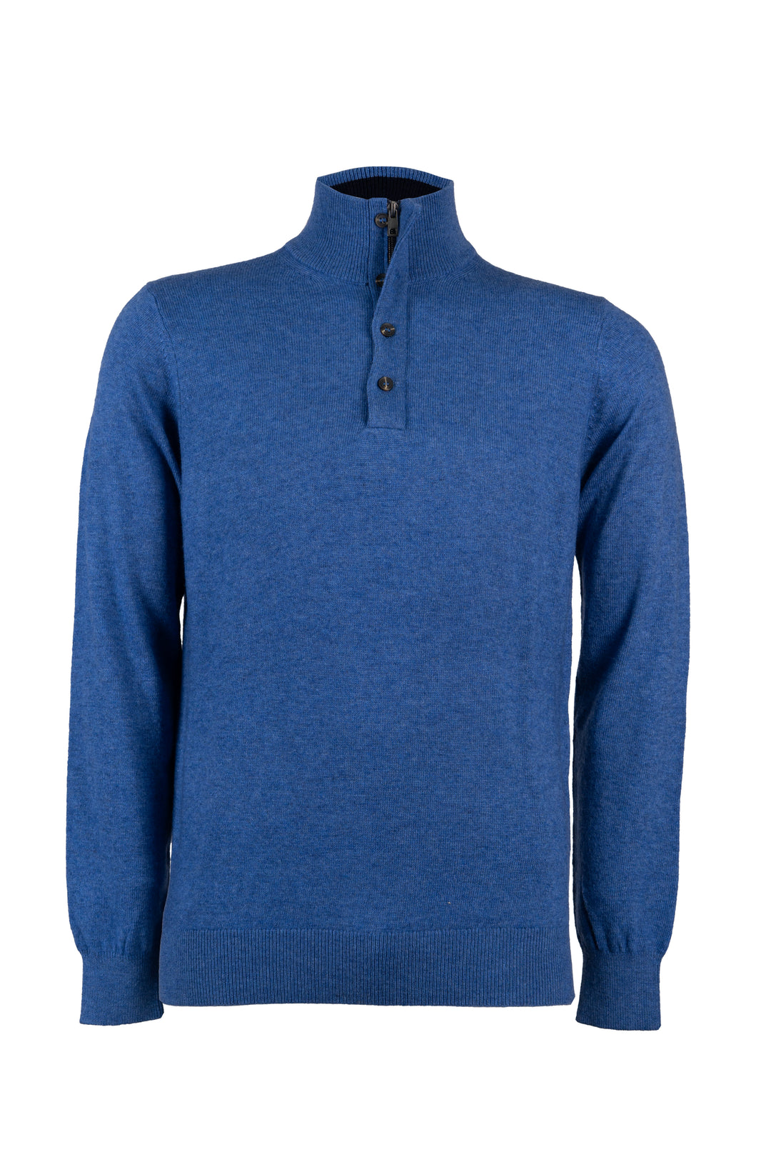 Pullover in misto cashmere con collo alto chiuso da mezza zip e 4 bottoni