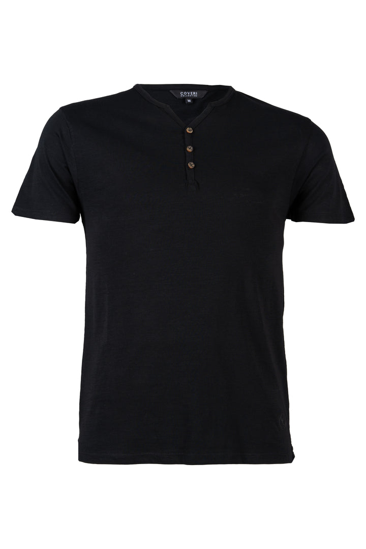 T-shirt manica corta tinta unita modello serafino in cotone slub