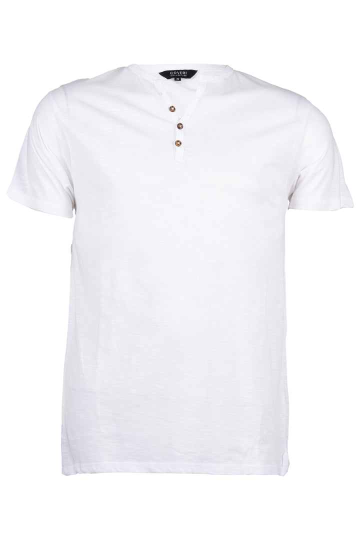 T-Shirt Uomo Manica Corta Serafino Cotone Slub