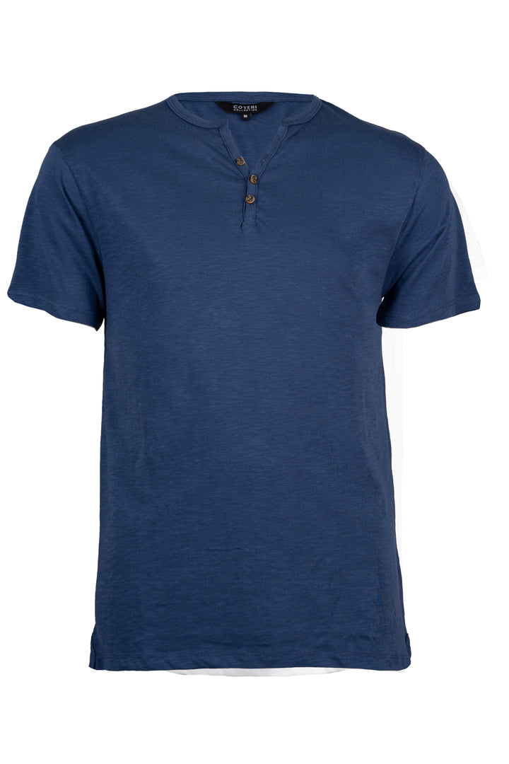 T-Shirt Uomo Manica Corta Serafino Cotone Slub