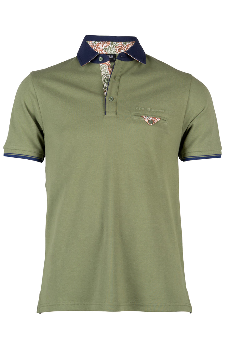 Polo uomo Coveri Collection in cotone piquet con dettagli in contrasto e stampa All Over