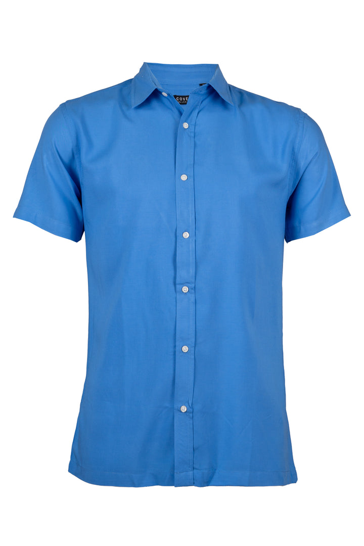 C/FLAG -- Camicia manica corta in viscosa tinta unita con collo classico