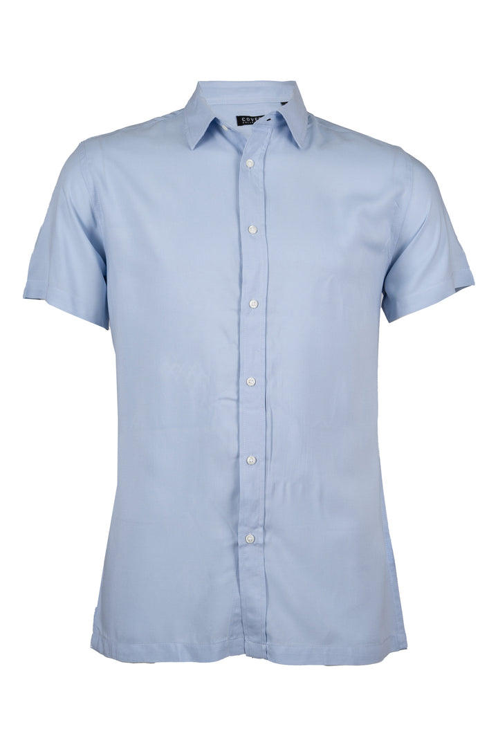 C/FLAG -- Camicia manica corta in viscosa tinta unita con collo classico