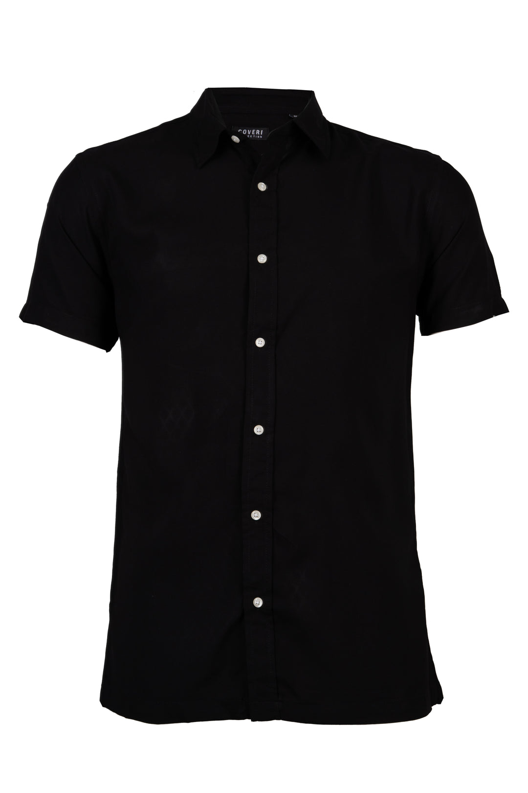 C/FLAG -- Camicia manica corta in viscosa tinta unita con collo classico