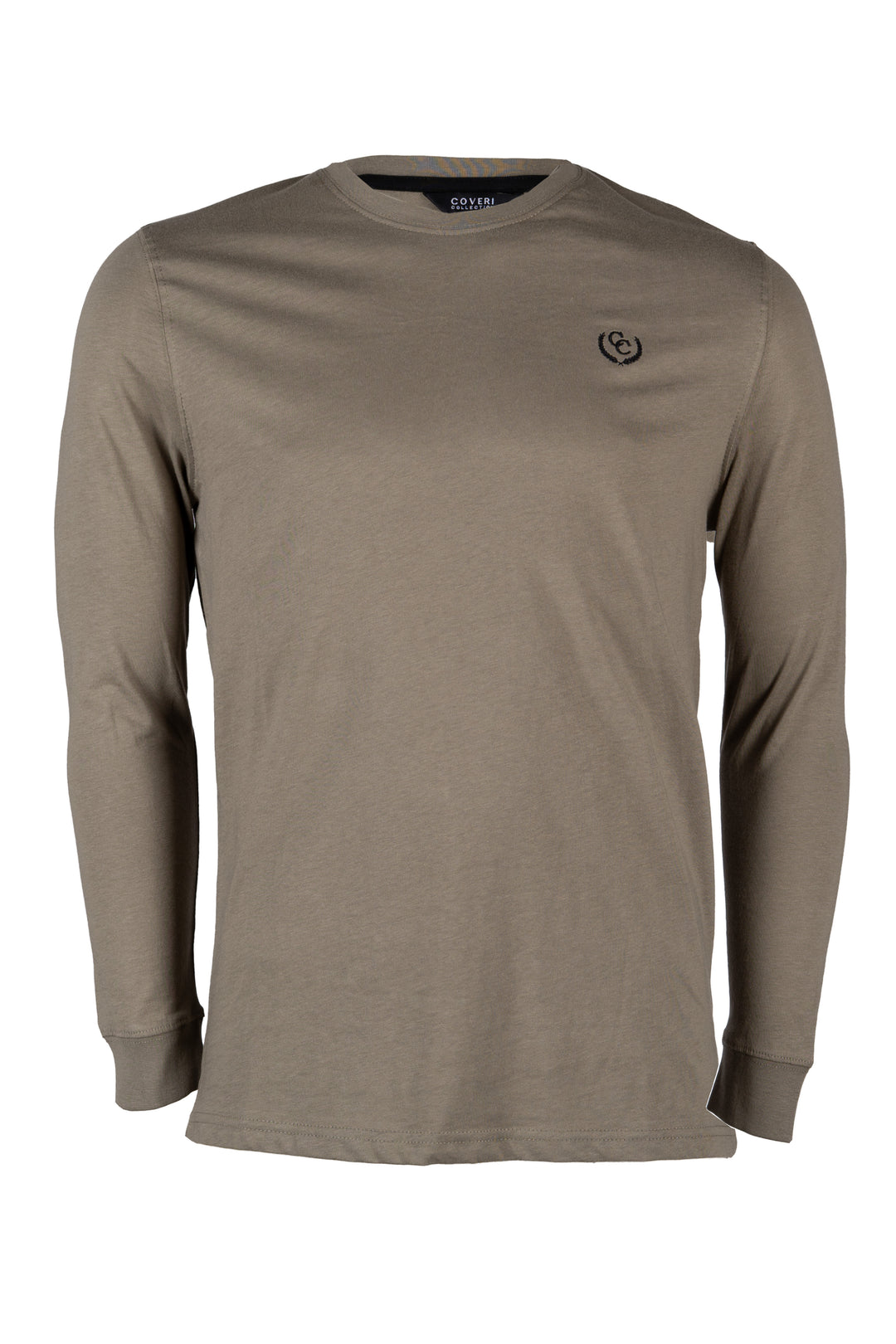 T-shirt girocollo manica lunga tinta unita con logo ricamato in contrasto