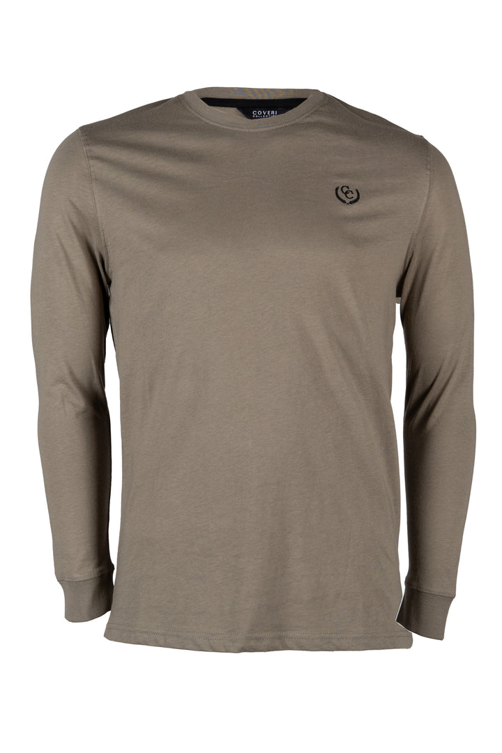 T-shirt girocollo manica lunga tinta unita con logo ricamato in contrasto