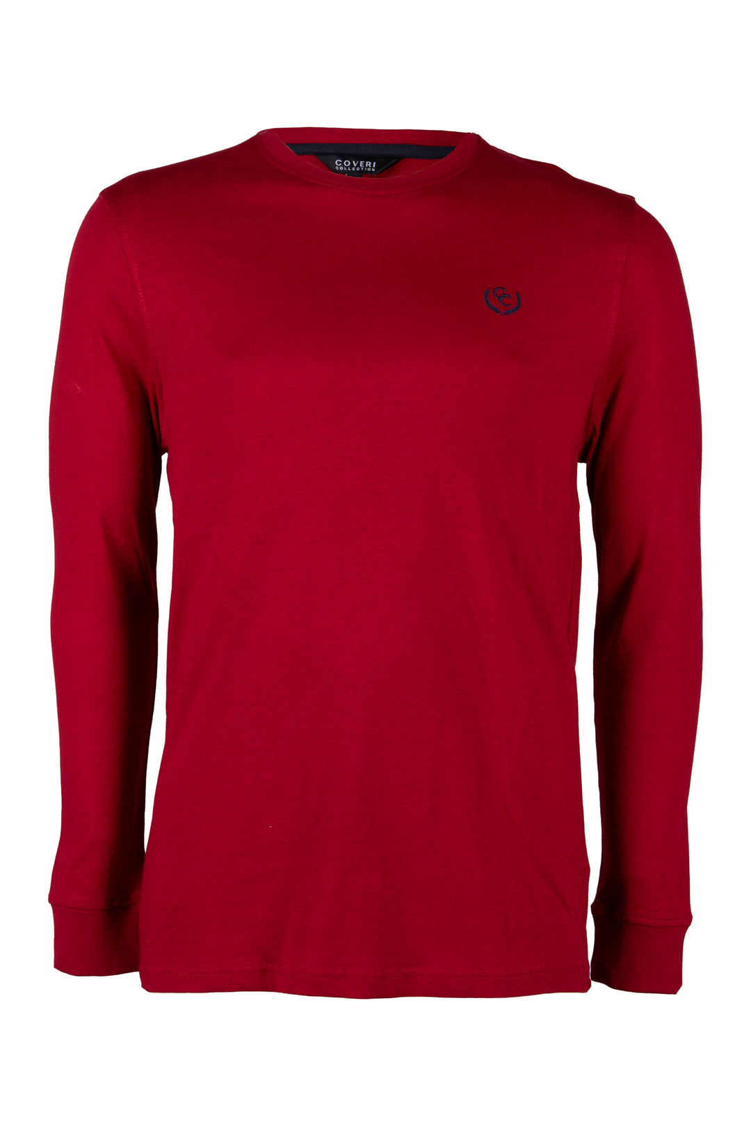 T-shirt girocollo manica lunga tinta unita con logo ricamato in contrasto