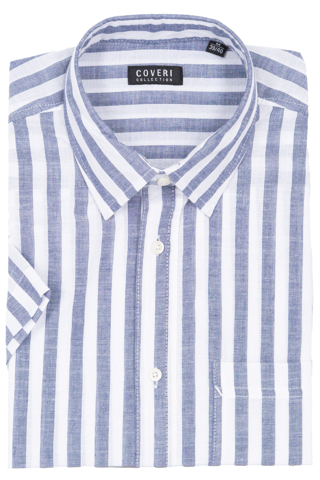 C/HANOI -- Camicia manica corta in cotone slub a righe con collo classico