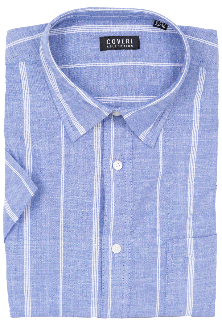 C/HANOI -- Camicia manica corta in cotone slub a righe con collo classico