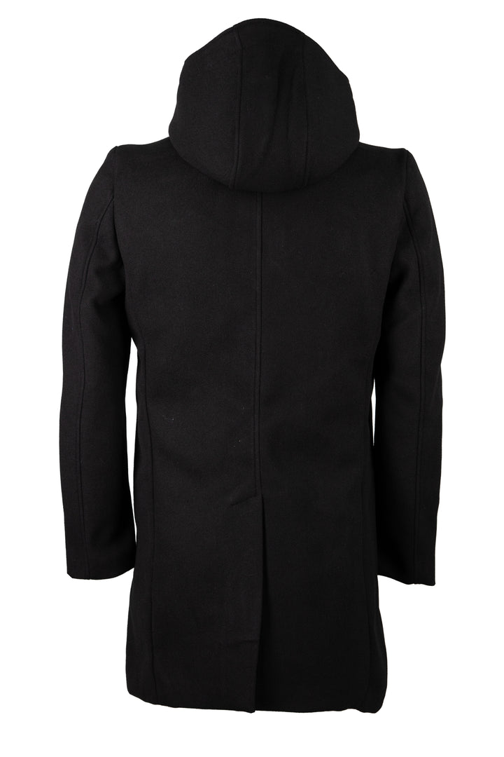 Cappotto lungo con cappuccio, zip intera e bottoni in morbido tessuto effetto lana
