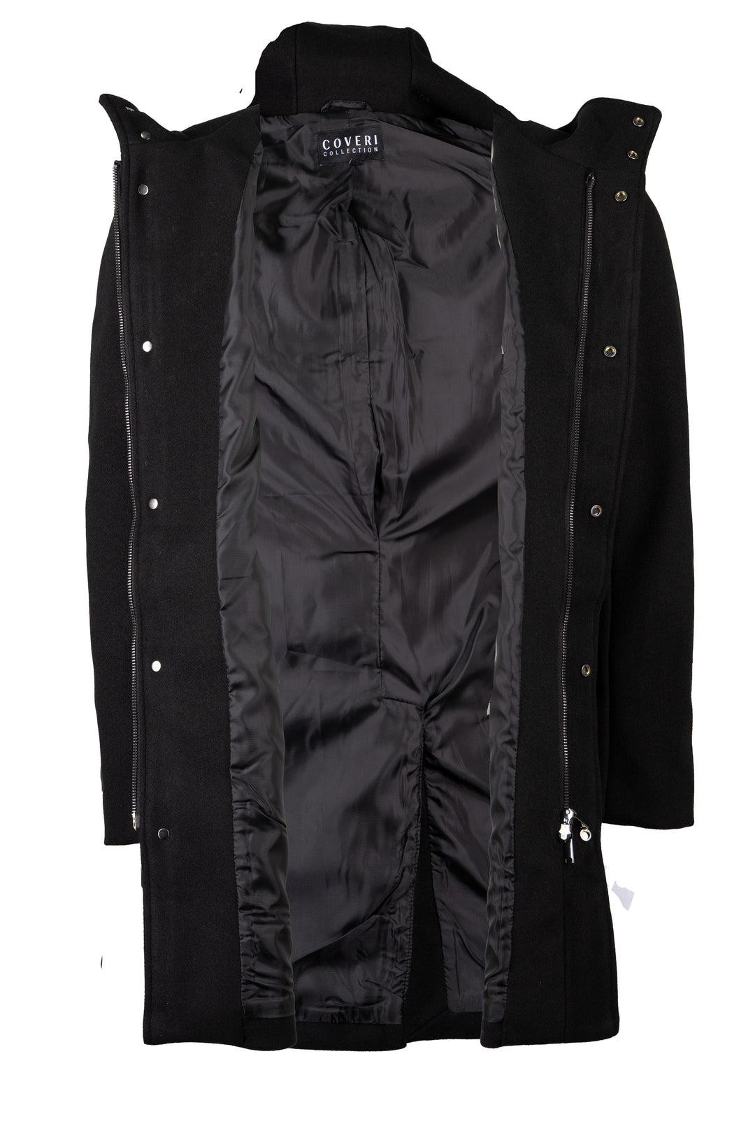 Cappotto lungo con cappuccio, zip intera e bottoni in morbido tessuto effetto lana