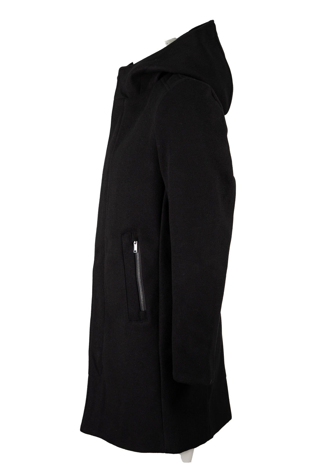 Cappotto lungo con cappuccio, zip intera e bottoni in morbido tessuto effetto lana