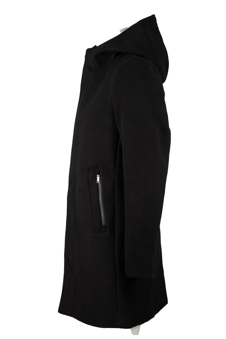 Cappotto lungo con cappuccio, zip intera e bottoni in morbido tessuto effetto lana
