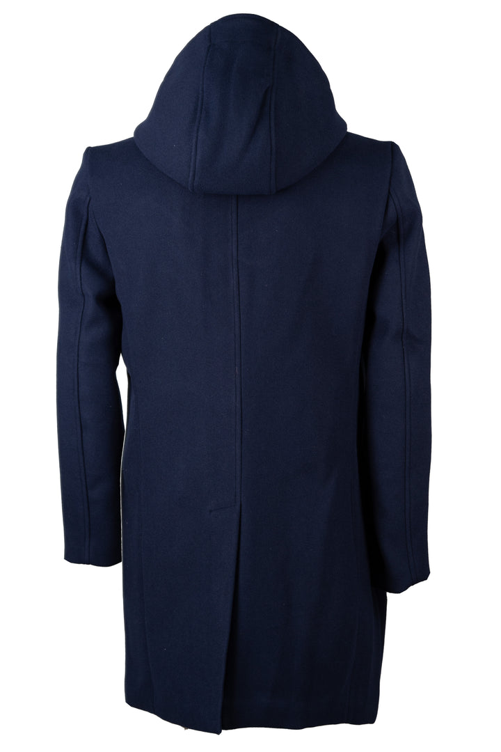 Cappotto lungo con cappuccio, zip intera e bottoni in morbido tessuto effetto lana