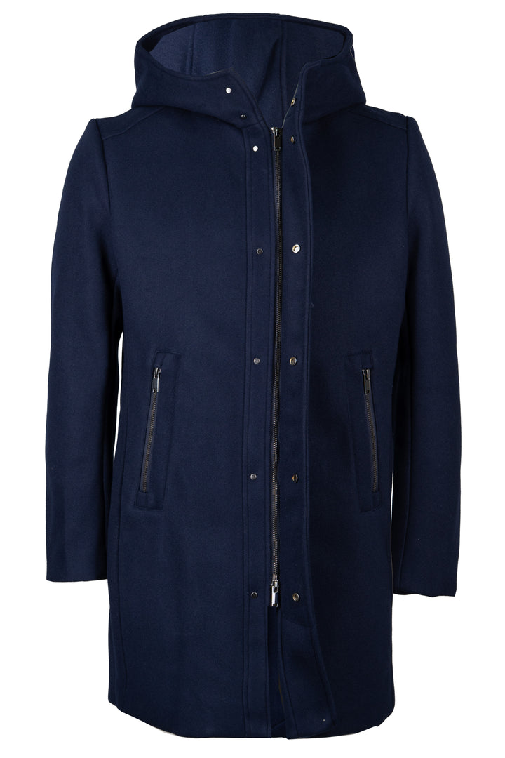 Cappotto lungo con cappuccio, zip intera e bottoni in morbido tessuto effetto lana