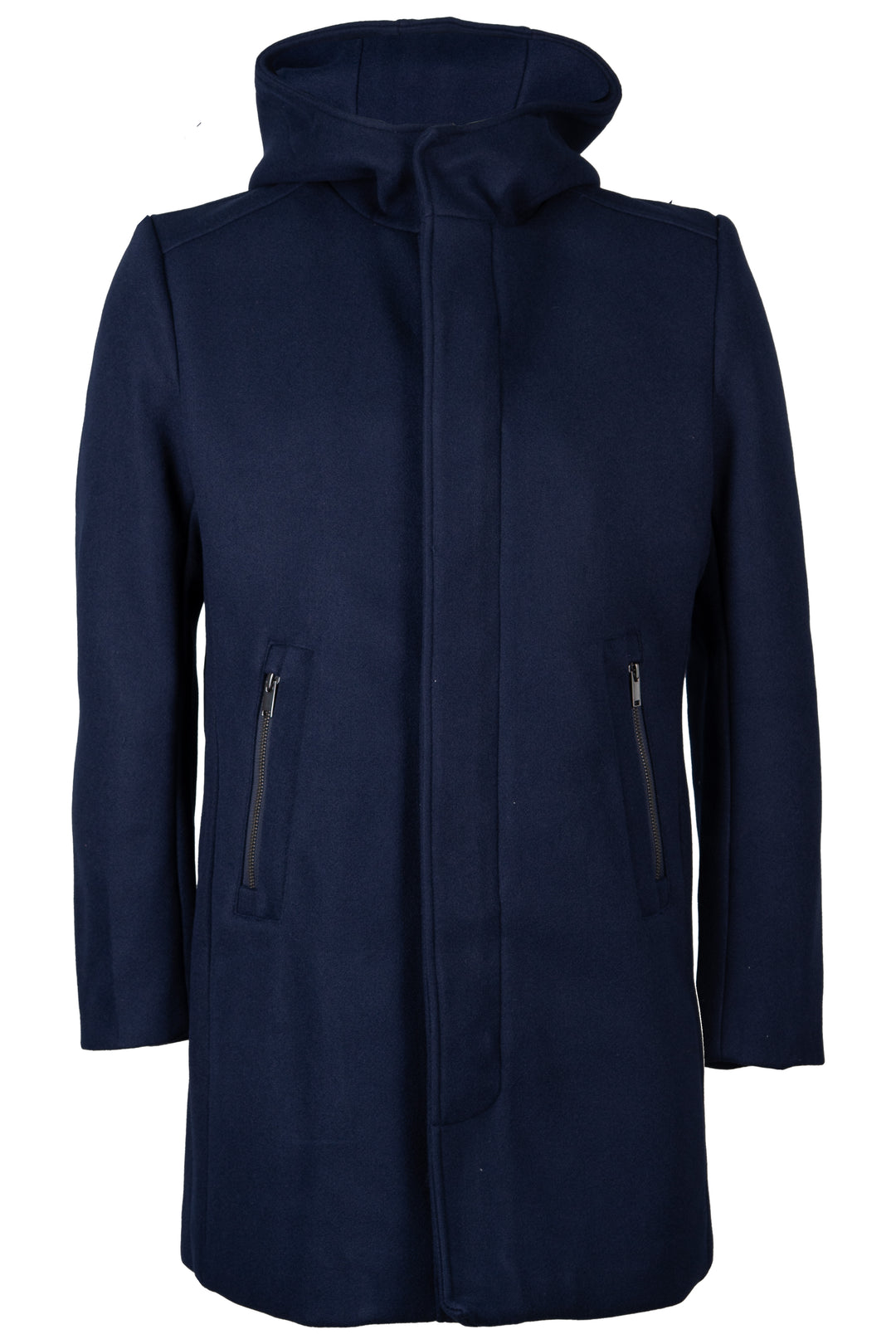 Cappotto lungo con cappuccio, zip intera e bottoni in morbido tessuto effetto lana