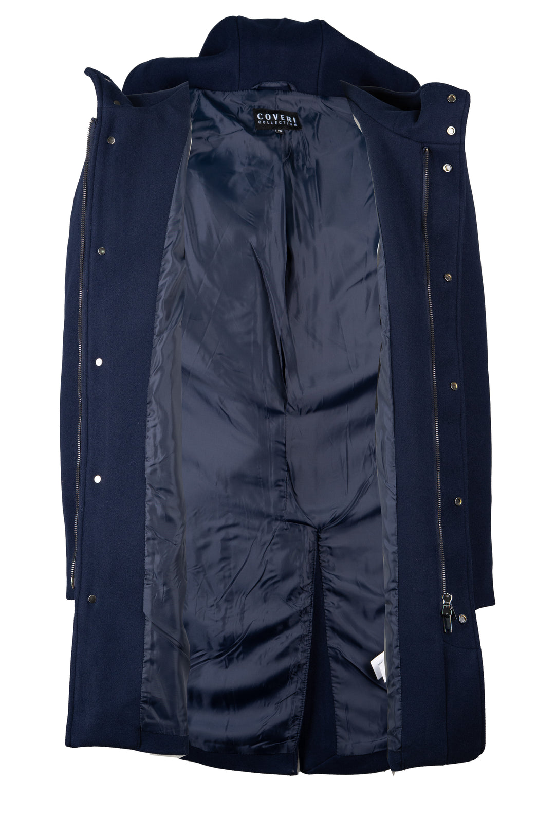 Cappotto lungo con cappuccio, zip intera e bottoni in morbido tessuto effetto lana