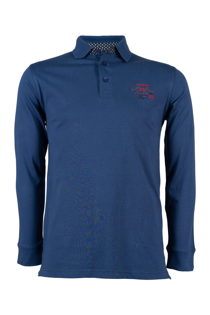 Polo uomo manica lunga in cotone jersey con ricamo sul cuore