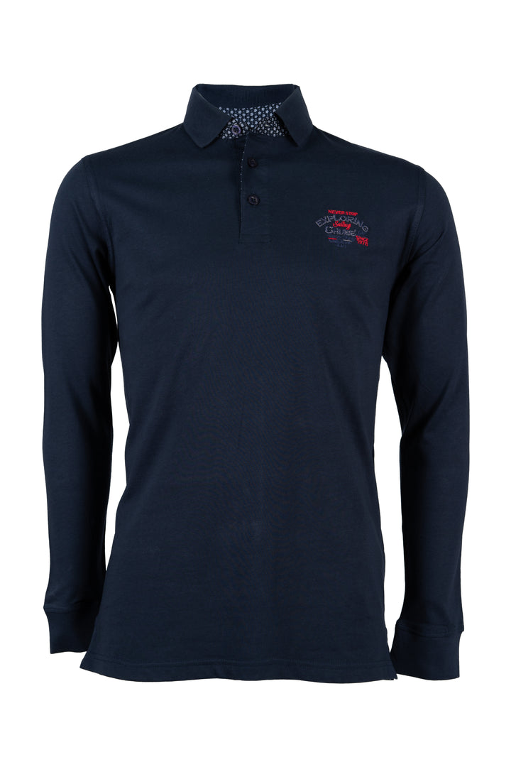Polo uomo manica lunga in cotone jersey con ricamo sul cuore