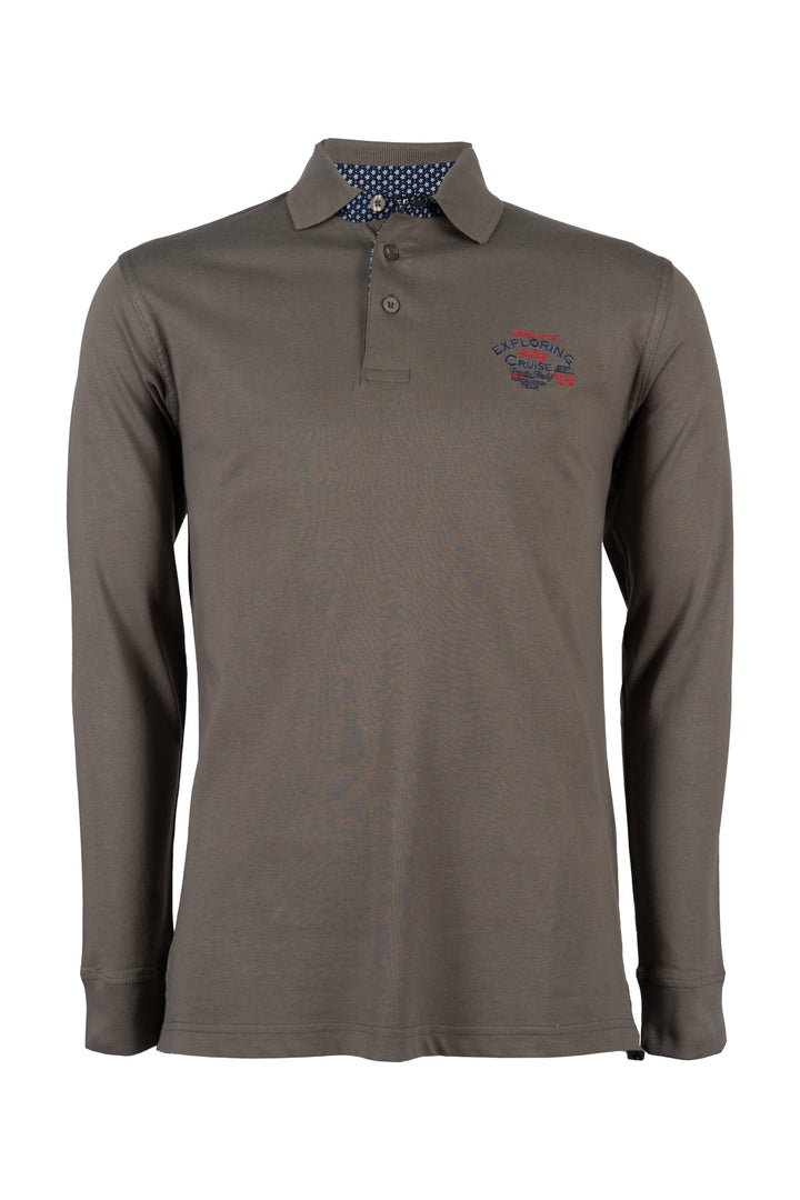 Polo uomo manica lunga in cotone jersey con ricamo sul cuore