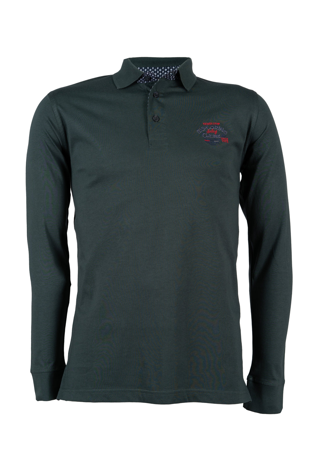 Polo uomo manica lunga in cotone jersey con ricamo sul cuore
