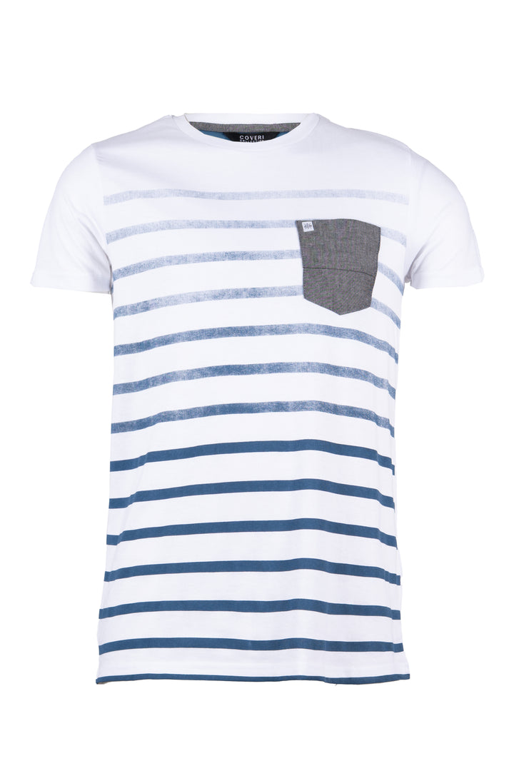 T-shirt girocollo con stampa degradè e taschino in contrasto