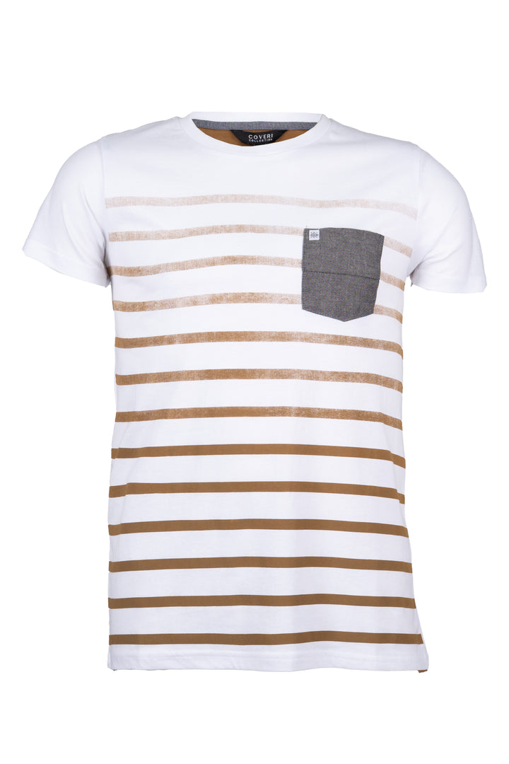 T-shirt girocollo con stampa degradè e taschino in contrasto