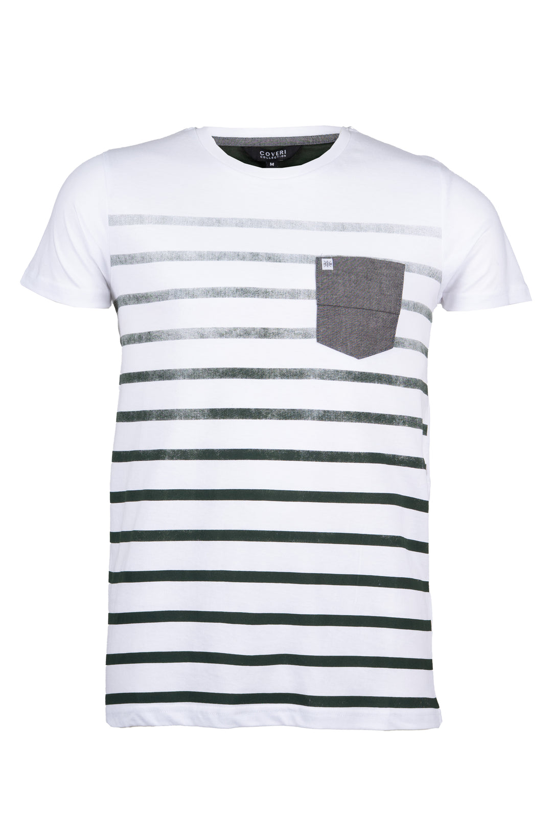 T-shirt girocollo con stampa degradè e taschino in contrasto
