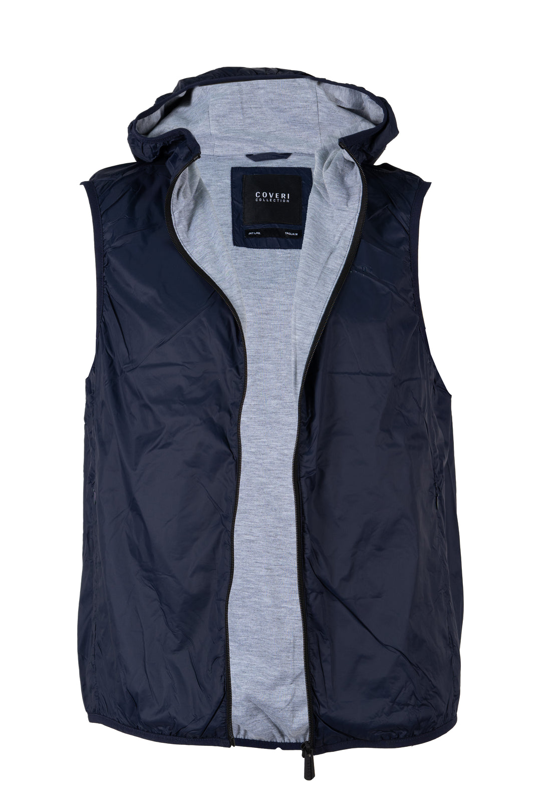 Giubbino uomo smanicato Coveri Collection foderato in tessuto grigio melange con cappuccio