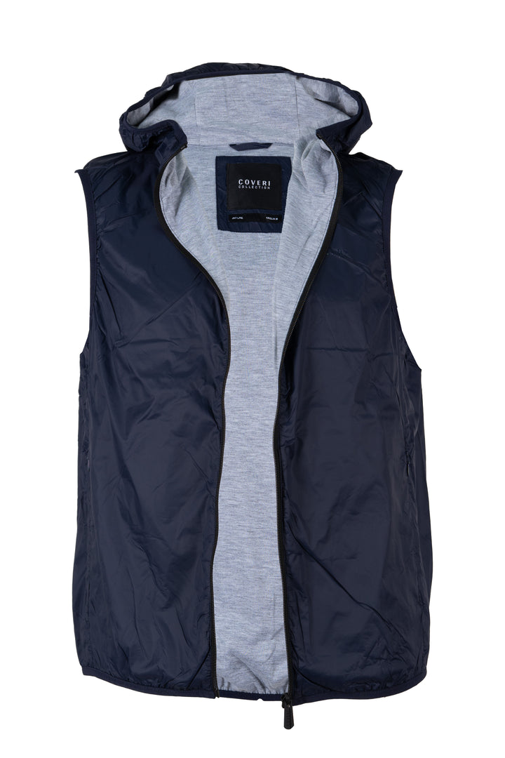 Giubbino uomo smanicato Coveri Collection foderato in tessuto grigio melange con cappuccio