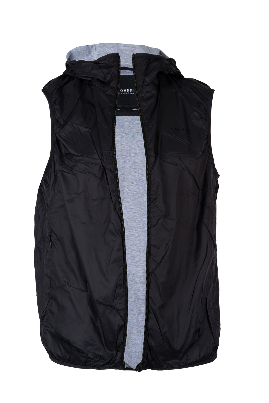 Giubbino uomo smanicato Coveri Collection foderato in tessuto grigio melange con cappuccio