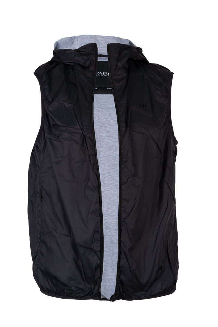 Giubbino uomo smanicato Coveri Collection foderato in tessuto grigio melange con cappuccio