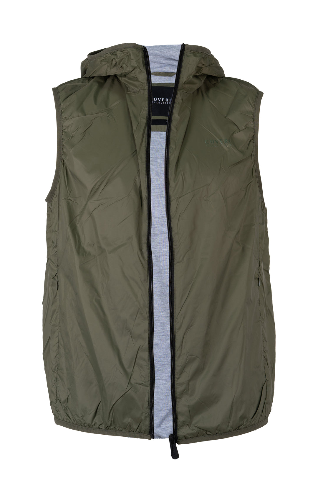 Giubbino uomo smanicato Coveri Collection foderato in tessuto grigio melange con cappuccio