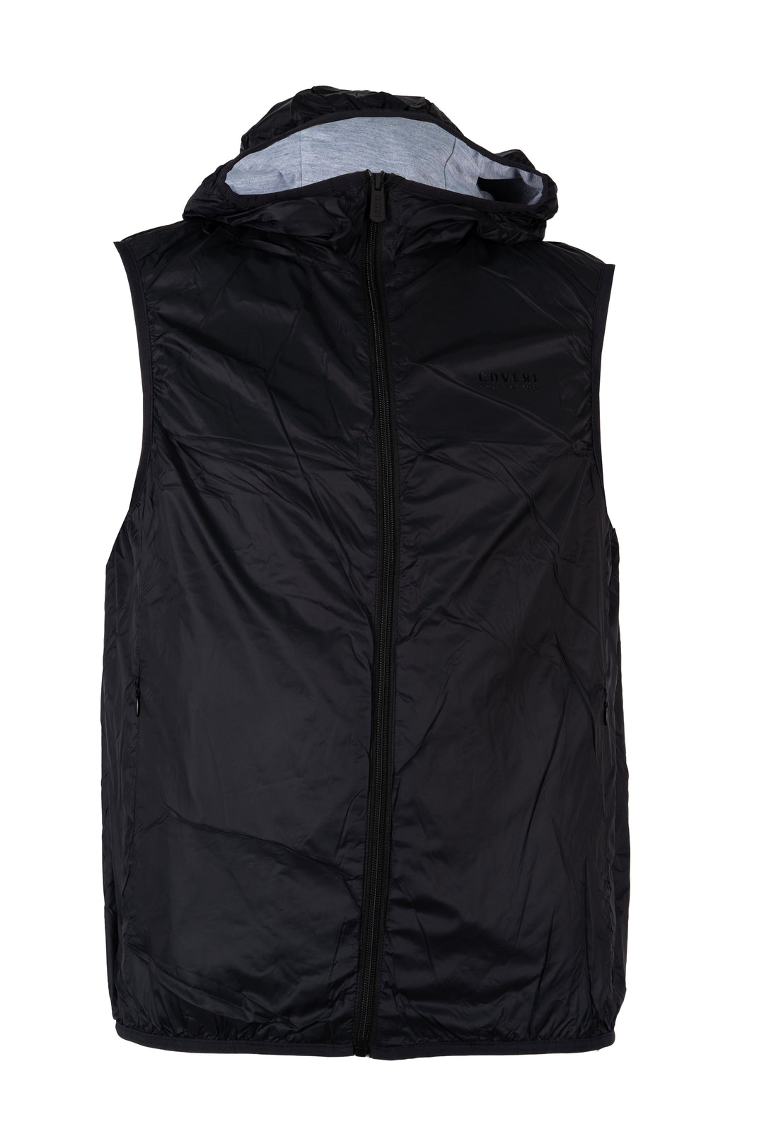 Giubbino uomo smanicato Coveri Collection foderato in tessuto grigio melange con cappuccio