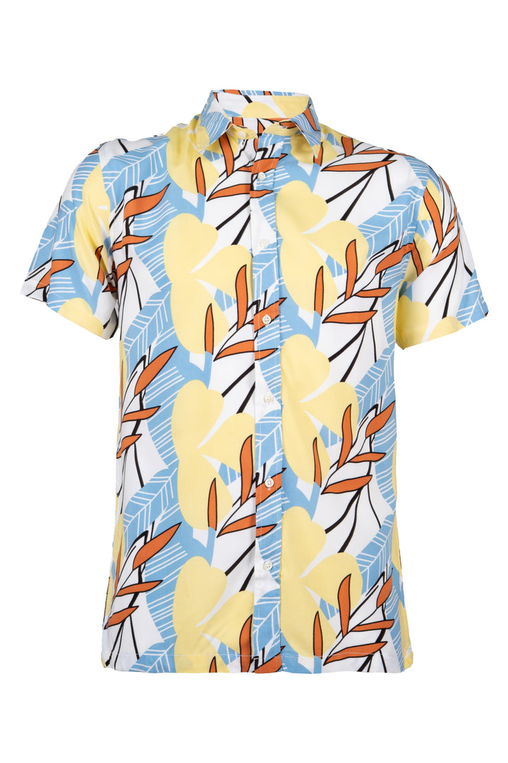 C/LOCO -- Camicia manica corta in viscosa stampa all over tropical con collo classico