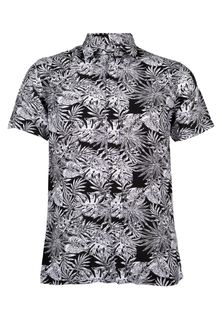 C/LOCO -- Camicia manica corta in viscosa stampa all over tropical con collo classico