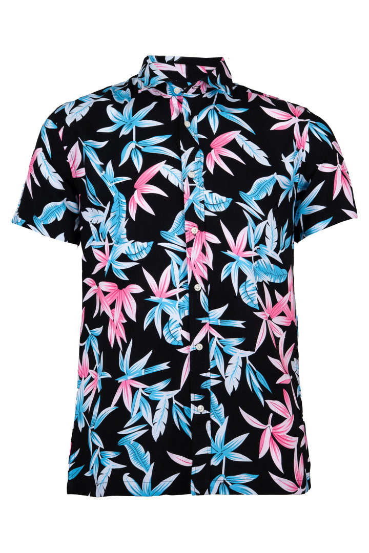 C/LOCO -- Camicia manica corta in viscosa stampa all over tropical con collo classico