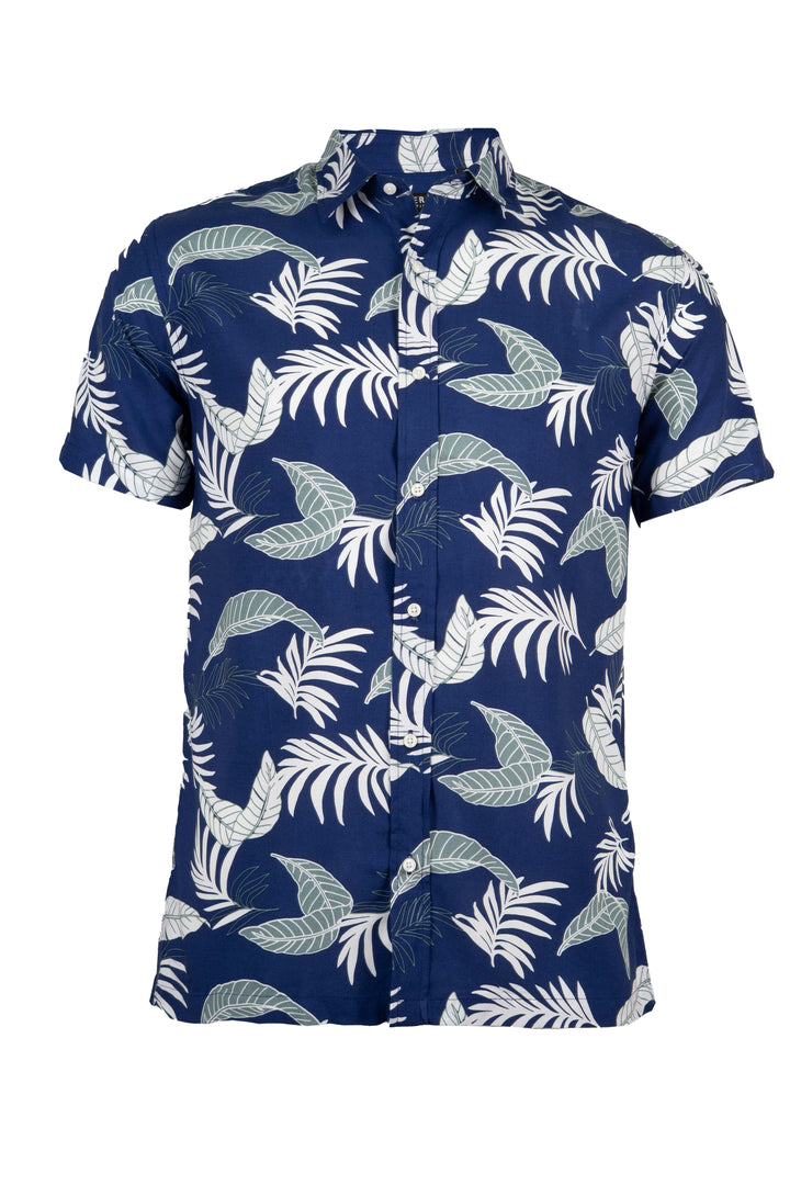 C/LOCO -- Camicia manica corta in viscosa stampa all over tropical con collo classico