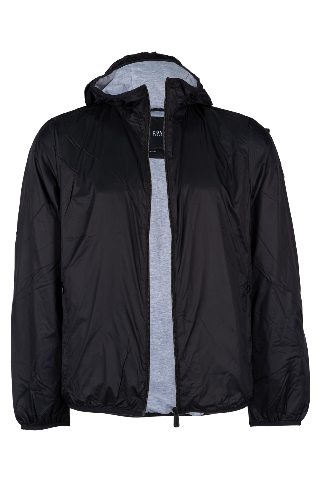 Giubbino uomo Coveri Collection foderato in tessuto grigio melange con cappuccio e tasche laterali