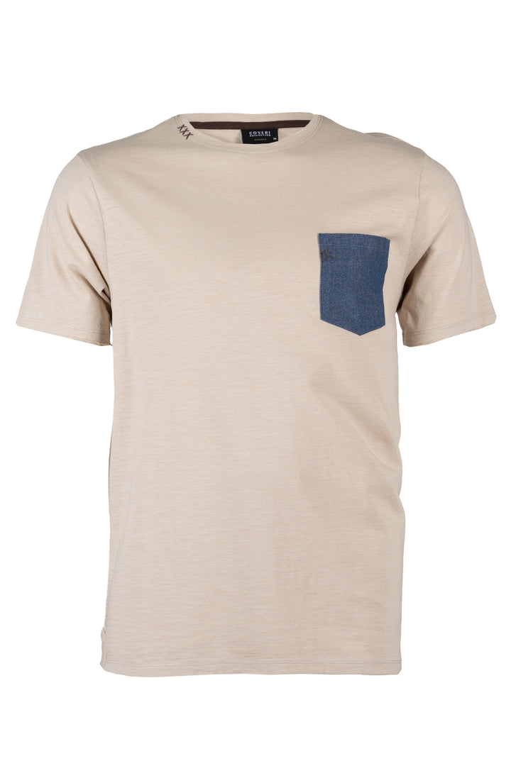 T-shirt uomo girocollo Coveri Collection con taschino chambray stampa all over