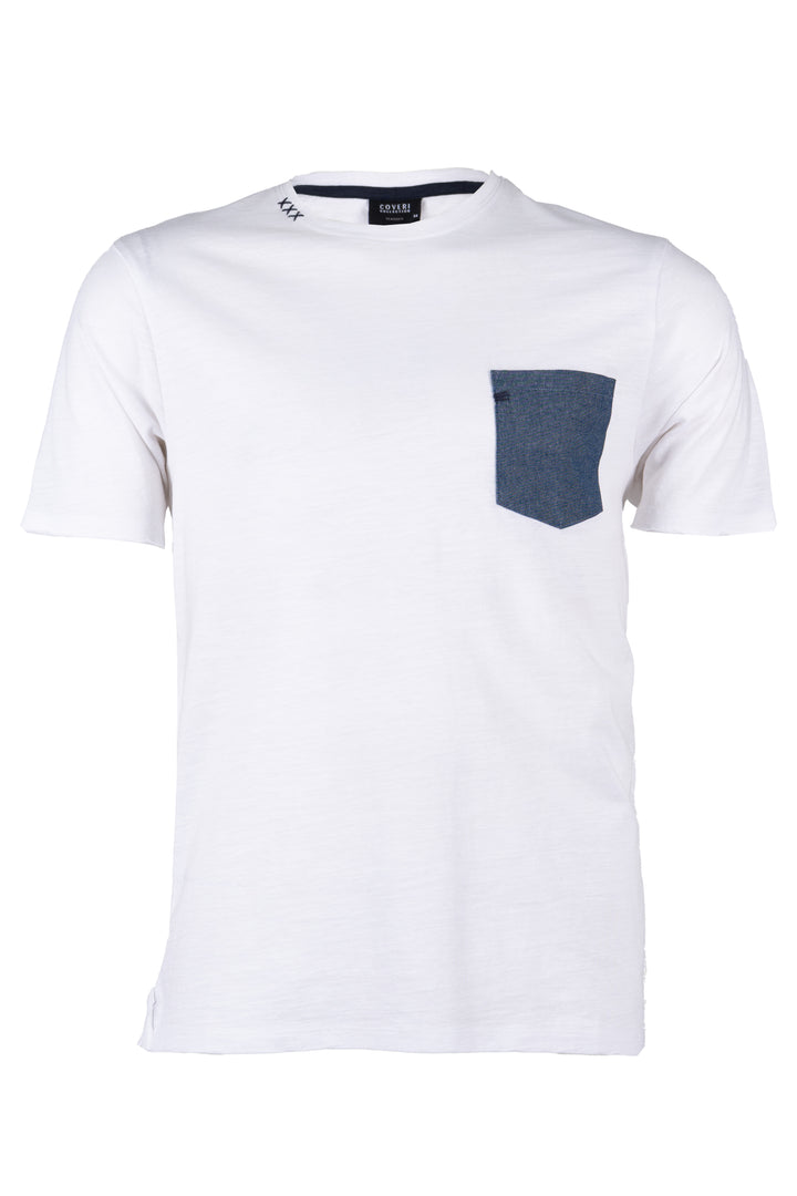 T-shirt uomo girocollo Coveri Collection con taschino chambray stampa all over