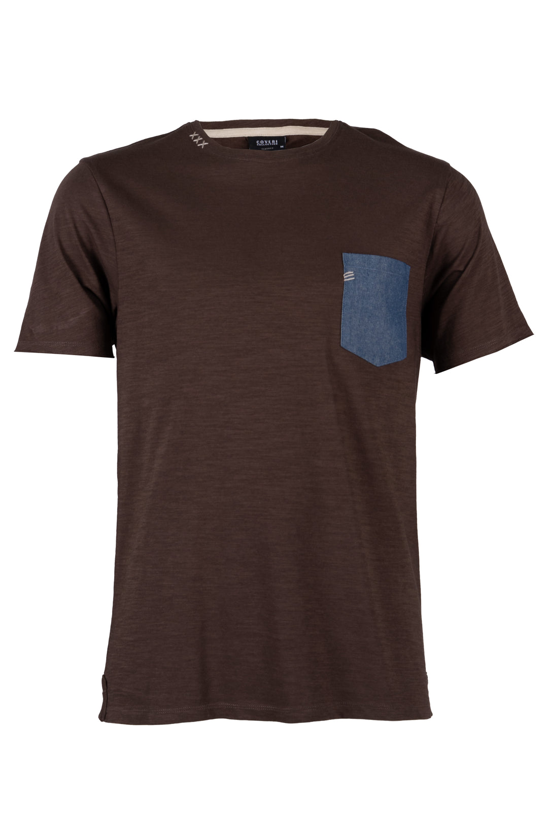 T-shirt uomo girocollo Coveri Collection con taschino chambray stampa all over