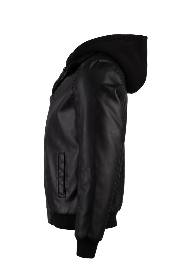 Bomber in ecopelle con cappuccio removibile e imbottitura