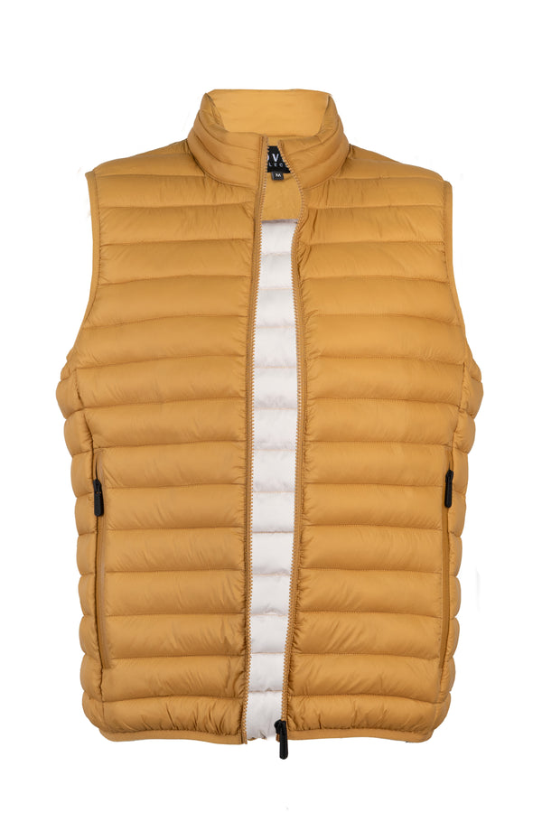 Gilet imbottito 100 gr full zip con interno in contrasto cromatico colore marrone chiaro