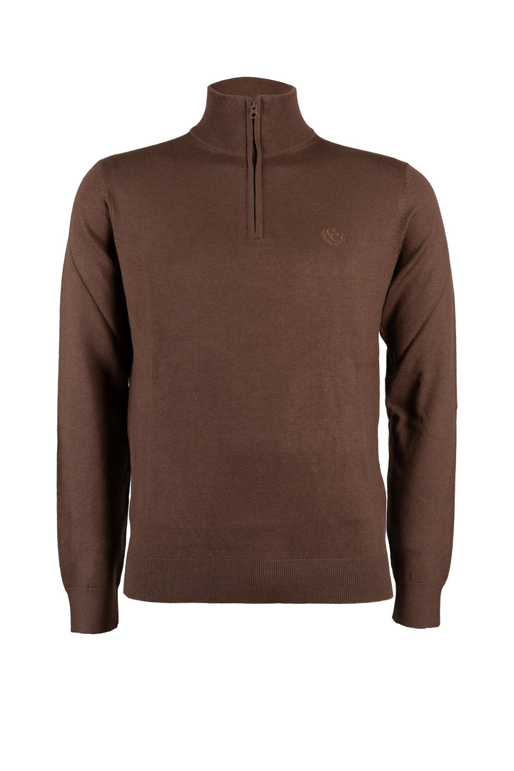 Pullover in misto lana mezza zip con logo ricamato sul cuore
