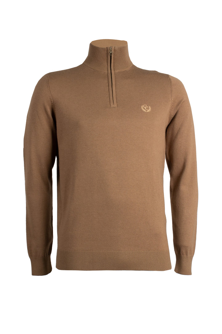 Pullover in misto lana mezza zip con logo ricamato sul cuore