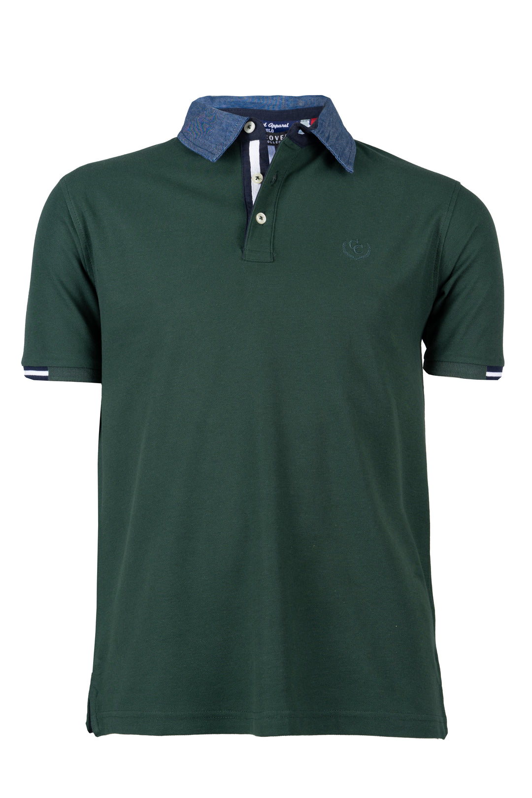 Polo uomo in cotone piquet con colletto denim