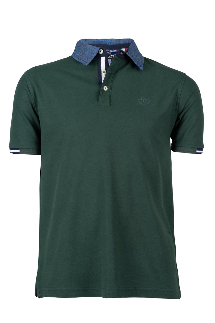 Polo uomo in cotone piquet con colletto denim