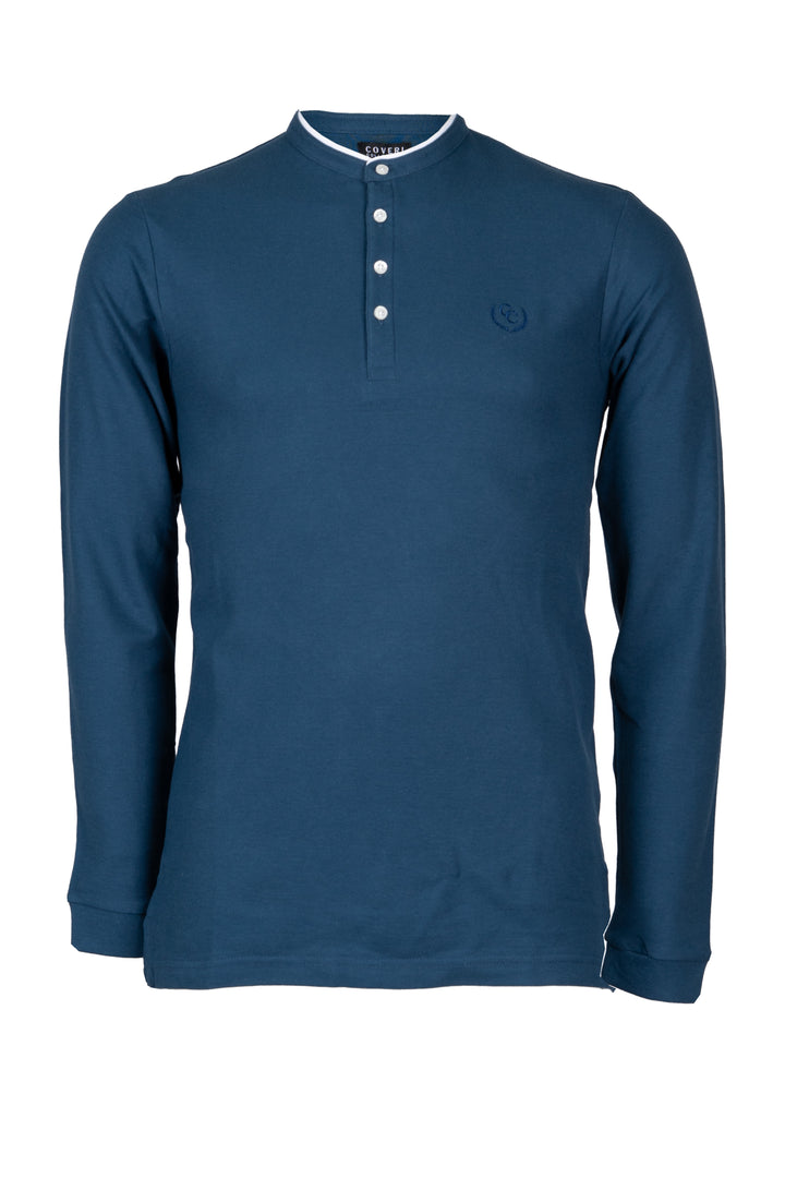 Polo coreana manica lunga in cotone piquet