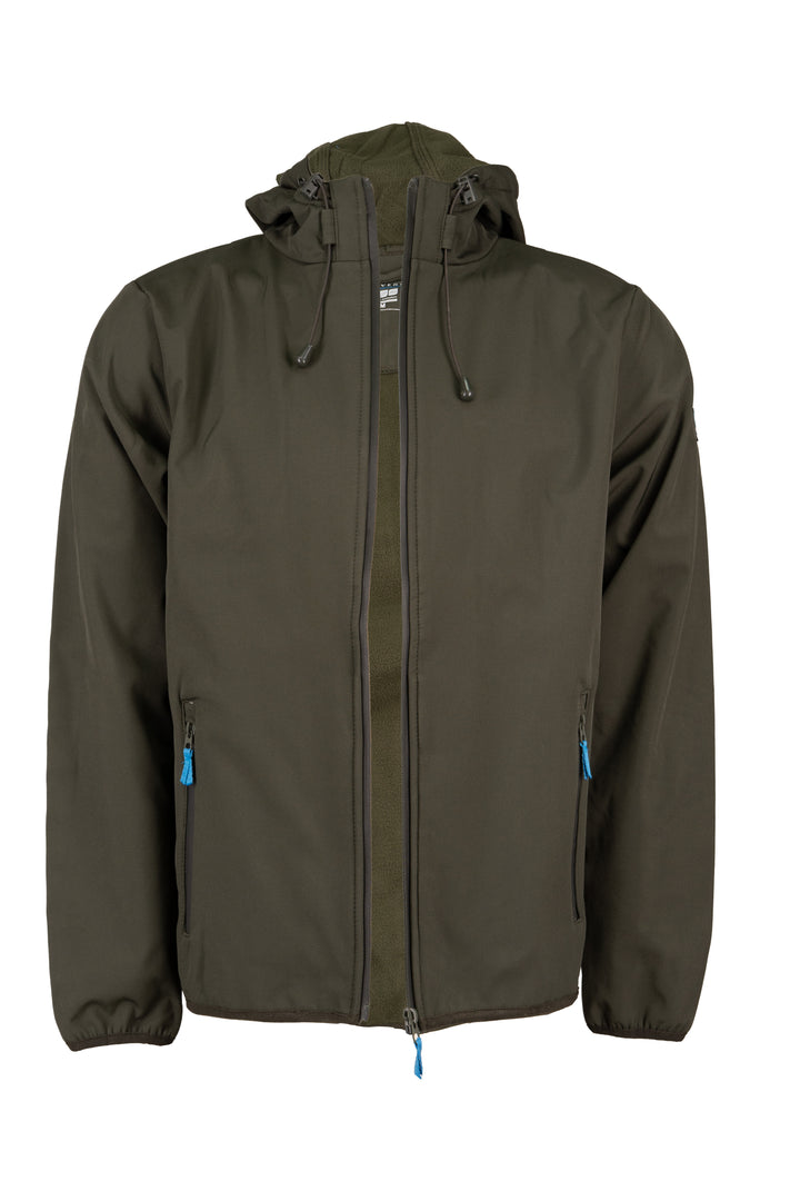 Giubbino uomo con cappuccio interamente foderato in pile con patch sulla manica